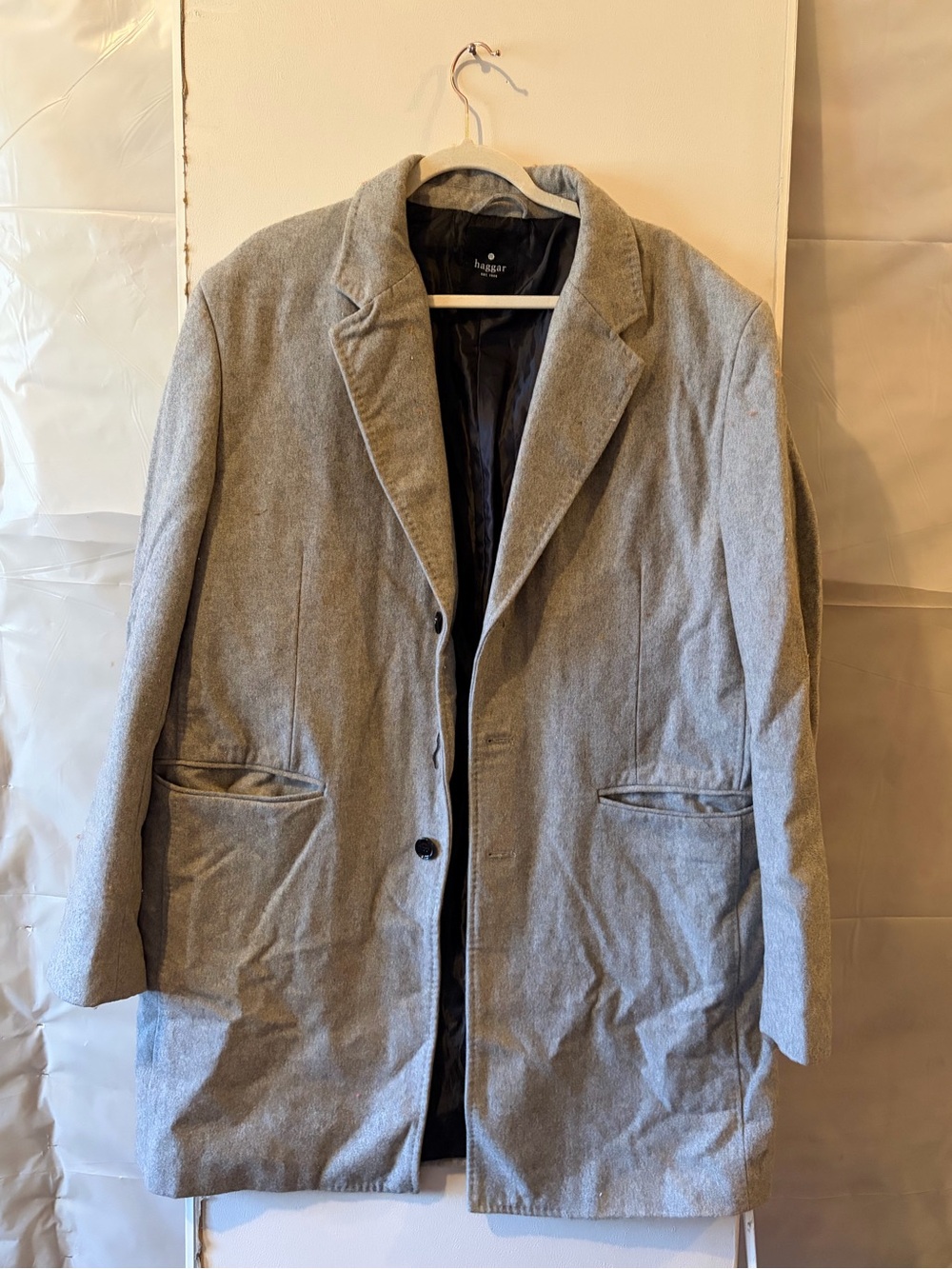 Haggar Men's Gray Wool-Blend Overcoat XL